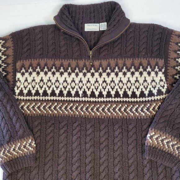 Preview International Brown Cable Knit Sweater 100% Wool Size Large - Picture 2 of 6